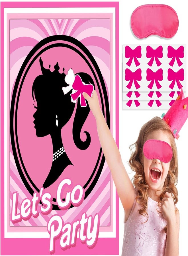 Kooterfun Pink Girl Party Game Decoration Supplies, Cute Princess Pin The Bow on The Head Party Games, Large Poster with 24Pcs Bow Stickers Favors for Kids Girls Birthday Party - Image 1
